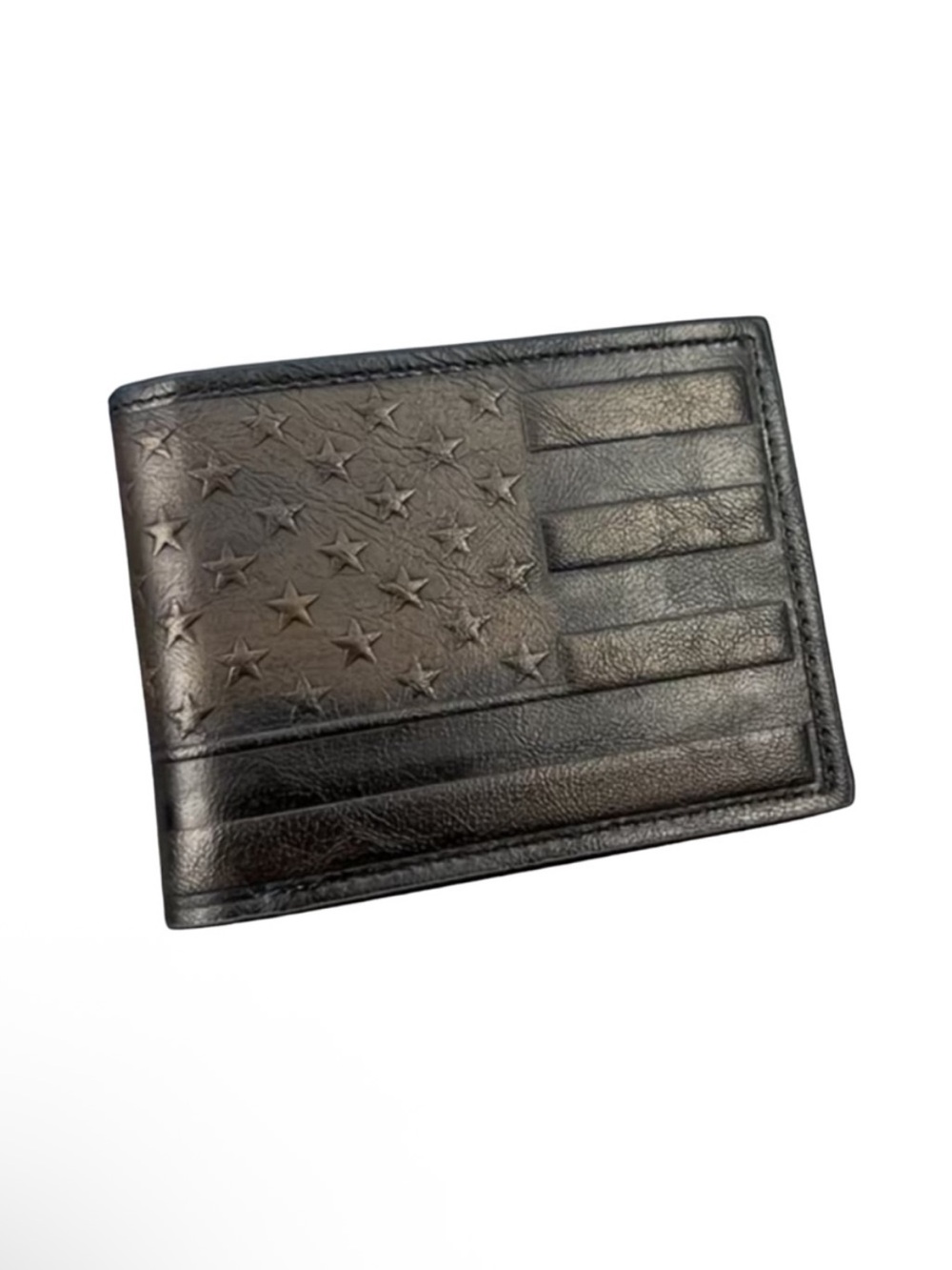 Men's Black Bifold Wallet with Embossed Flag - Picture 4 of 4